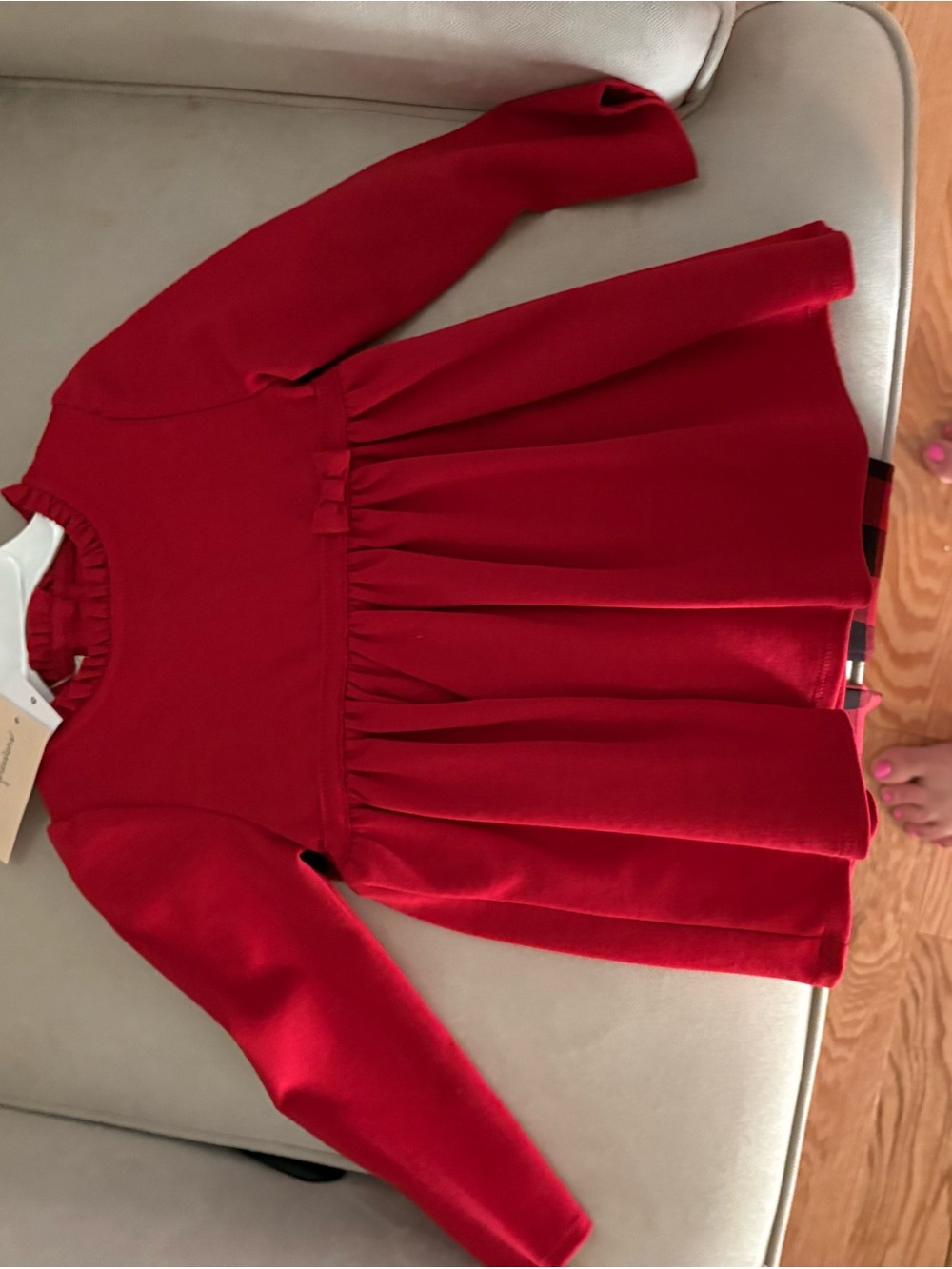 First Impressions Bright Red Girls' Pleated Long-Sleeve Set